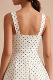 White Black Dots Square Neck A Line Graduation Dress