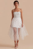 White Black Dots A Line Tulle Graduation Dress