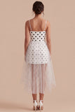 White Black Dots A Line Tulle Graduation Dress