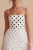 White Black Dots A Line Tulle Graduation Dress