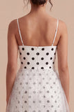 White Black Dots A Line Tulle Graduation Dress