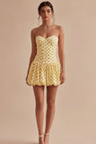 Strapless Yellow Black Dots A Line Graduation Dress