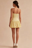 Strapless Yellow Black Dots A Line Graduation Dress