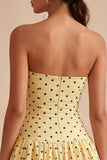 Strapless Yellow Black Dots A Line Graduation Dress