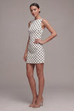 White Black Dots Bateau Neck Bodycon Graduation Dress