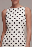 White Black Dots Bateau Neck Bodycon Graduation Dress