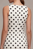 White Black Dots Bateau Neck Bodycon Graduation Dress