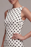 White Black Dots Bateau Neck Bodycon Graduation Dress