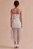 White Black Dots Ruffled High Low Graduation Dress