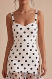 White Black Dots Ruffled High Low Graduation Dress