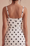 White Black Dots Ruffled High Low Graduation Dress