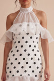 Cold Shoulder White Black Dots Ruffled High Low Mermaid Graduation Dress