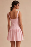 A Line Short Pink Thick Straps Graduation Dress