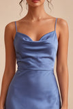 Steel Blue Tight Short Spaghetti Straps Graduation Dress