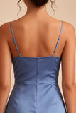 Steel Blue Tight Short Spaghetti Straps Graduation Dress