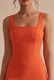 Orange Tight Short Square Neck Graduation Dress