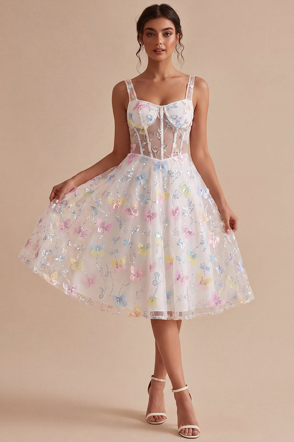 Zapaka Women White Midi Graduation Dress A Line Floral Corset Thick Straps Beaded Bachelorette Dress – ZAPAKA Zapaka Women White Midi Graduation Dress A Line Floral Corset Thick Straps Beaded Bachelorette Dress – ZAPAKA