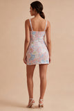 Floral Sparkly Pink Tight Short Thick Straps Beaded Graduation Dress