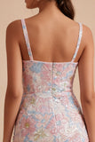 Floral Sparkly Pink Tight Short Thick Straps Beaded Graduation Dress
