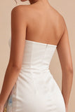 Strapless Floral White Tight Short Beaded Graduation Dress with Sash