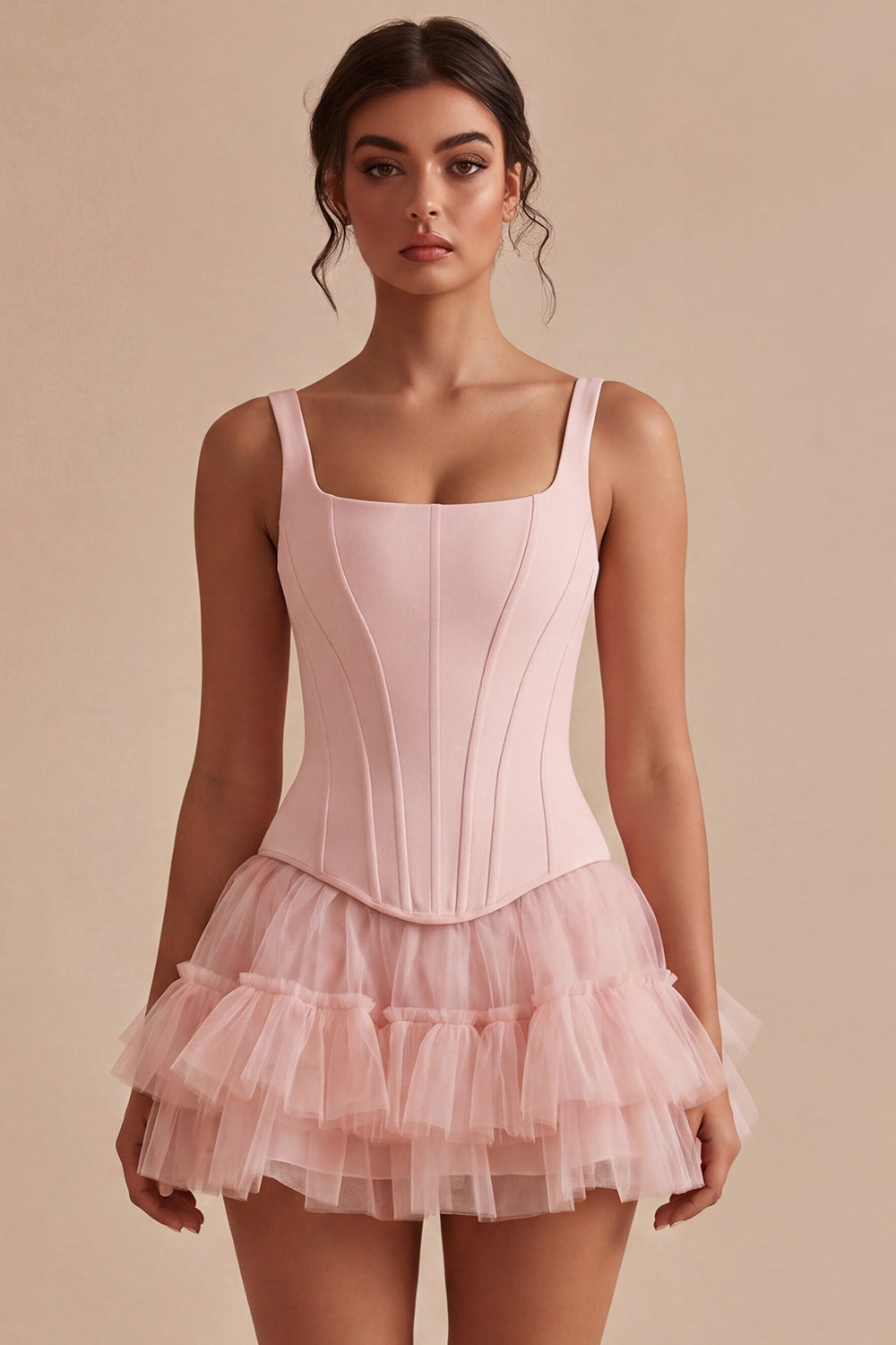 Zapaka Women Pink Short Graduation Dress with Ruffles A Line Corset Thick Straps Homecoming Dress, Pink / US10