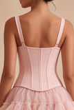 Pink A Line Short Corset Thick Straps Graduation Dress with Ruffles