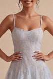 Grey Blue Floral Short Spaghetti Straps A Line Graduation Dress