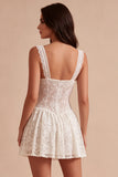 Floral White Thick Straps Lace Short A Line Graduation Dress