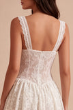 Floral White Thick Straps Lace Short A Line Graduation Dress