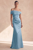 Off The Shoulder Olive Mermaid Ruched Bridesmaid Dress