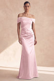 Off The Shoulder Olive Mermaid Ruched Bridesmaid Dress