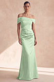 Off The Shoulder Olive Mermaid Ruched Bridesmaid Dress