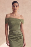 Off The Shoulder Olive Mermaid Ruched Bridesmaid Dress