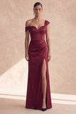 Off the Shoulder Burgundy Mermaid Formal Dress with Slit