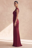 Off the Shoulder Burgundy Mermaid Formal Dress with Slit
