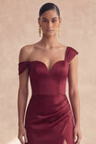 Off the Shoulder Burgundy Mermaid Formal Dress with Slit