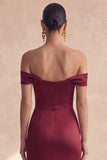 Off the Shoulder Burgundy Mermaid Formal Dress with Slit