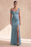 Off the Shoulder Burgundy Mermaid Formal Dress with Slit