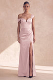 Off the Shoulder Burgundy Mermaid Formal Dress with Slit