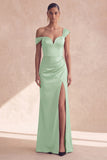 Off the Shoulder Burgundy Mermaid Formal Dress with Slit