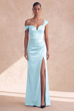 Off the Shoulder Burgundy Mermaid Formal Dress with Slit