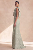 One Shoulder Floral Sage Mermaid Bridesmaid Dress