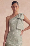 One Shoulder Floral Sage Mermaid Bridesmaid Dress
