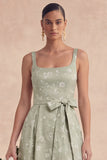 Sage A Line Floral Long Thick Straps Bridesmaid Dress with Bow