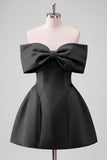Blush Pink Off the Shoulder A-Line Satin Homecoming Dress with Bow