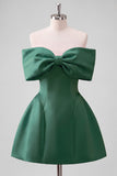 Blush Pink Off the Shoulder A-Line Satin Homecoming Dress with Bow