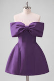 Blush Pink Off the Shoulder A-Line Satin Homecoming Dress with Bow
