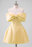 Blush Pink Off the Shoulder A-Line Satin Homecoming Dress with Bow