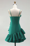 A-Line Satin Light Blue Spaghetti Straps Ruffled Homecoming Dress with 3D Flowers