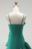 A-Line Satin Light Blue Spaghetti Straps Ruffled Homecoming Dress with 3D Flowers